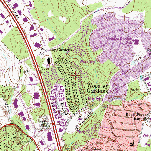 Topographic Map of Woodley Gardens, MD