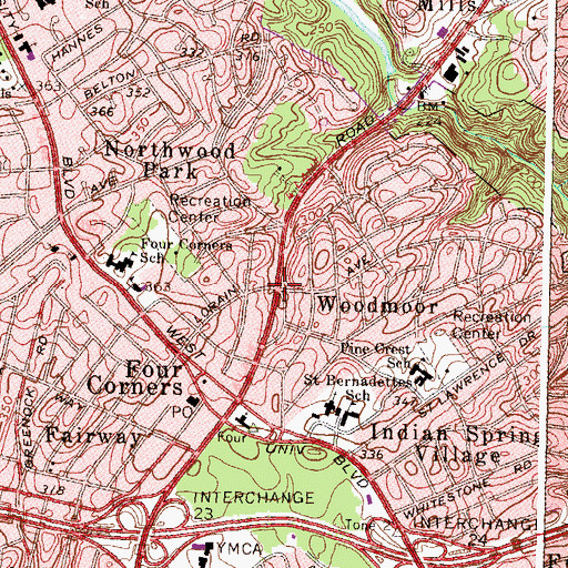 Topographic Map of Woodmoor, MD