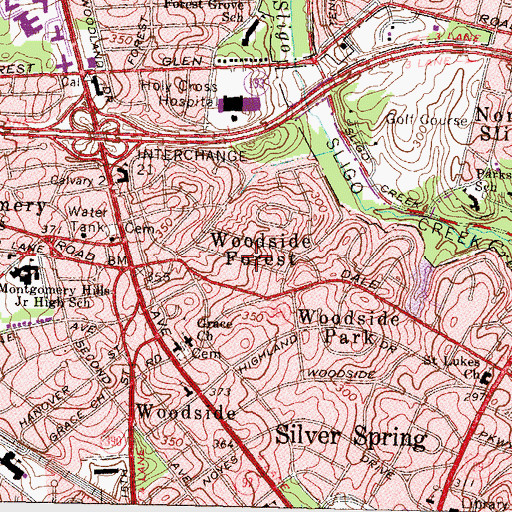 Topographic Map of Woodside Forest, MD