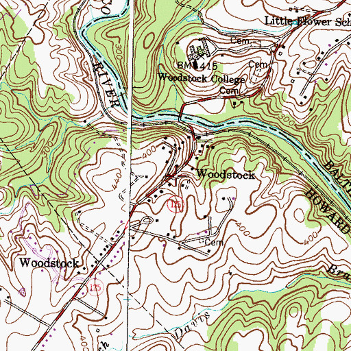 Topographic Map of Woodstock, MD
