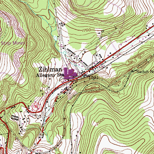 Topographic Map of Zihlman, MD