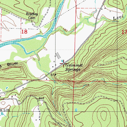 Topographic Map of Grimmet Springs, AR