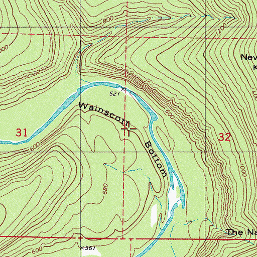 Topographic Map of Wainscott Bottom, AR