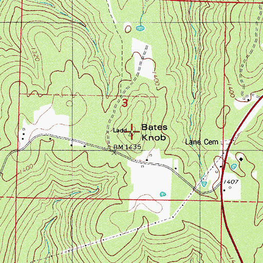 Topographic Map of Bates Knob, AR