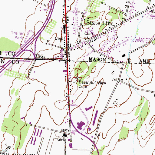Topographic Map of Beautiful View Cemetery, MD