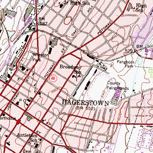Topographic Map of Broadway School, MD