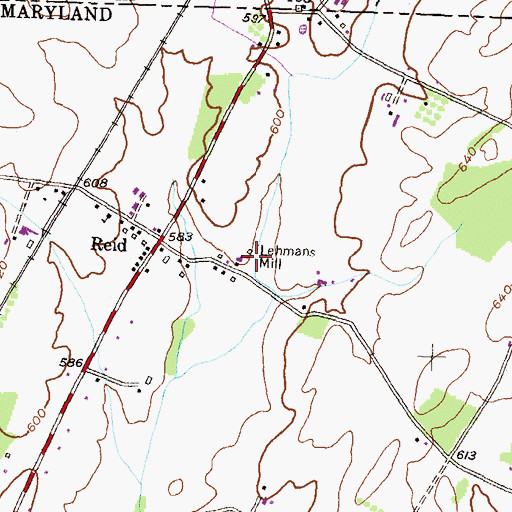 Topographic Map of Lehmans Mill, MD