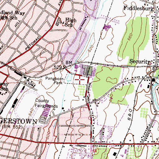 Topographic Map of Pangborn Park, MD