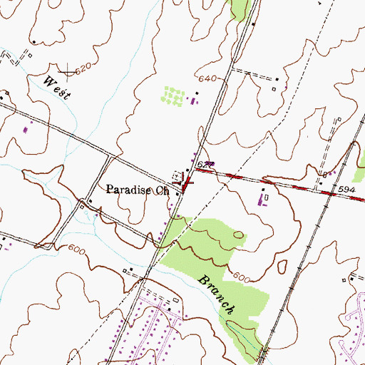 Topographic Map of Paradise Church, MD