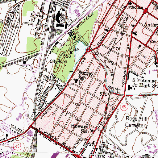 Topographic Map of Surrey School, MD