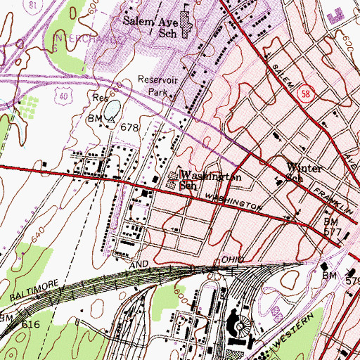 Topographic Map of Washington School, MD