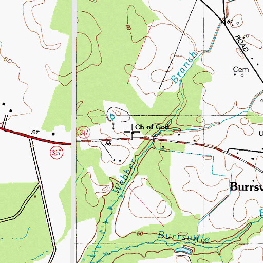 Topographic Map of Burrsville Church of God, MD