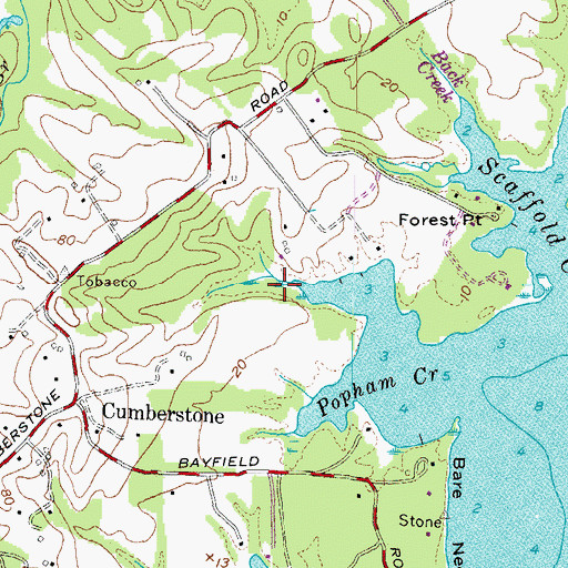Topographic Map of Popham Creek Marsh, MD
