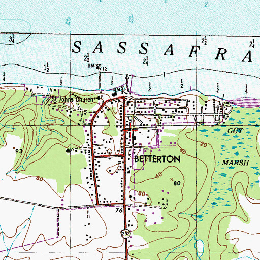 Topographic Map of Betterton Lutheran Church, MD