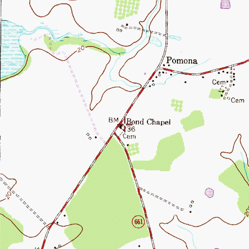 Topographic Map of Bond Chapel Cemetery, MD