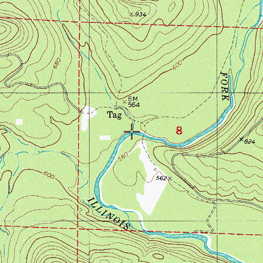 Topographic Map of West Fork North Fork Illinois Bayou, AR