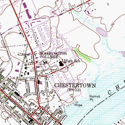 Topographic Map of Chestertown High School (historical), MD