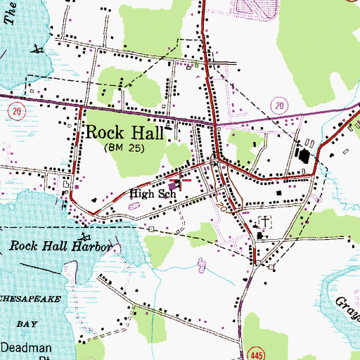 Topographic Map of Rock Hall Middle School, MD