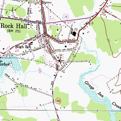 Topographic Map of Rock Hall Town Hall, MD