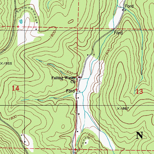 Topographic Map of Falling Water Church, AR
