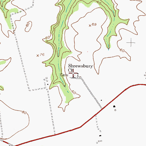 Topographic Map of Shrewsbury Parish Cemetery, MD