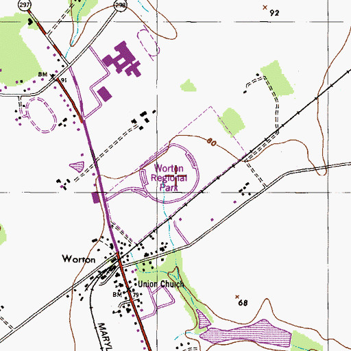 Topographic Map of Worton Regional Park, MD