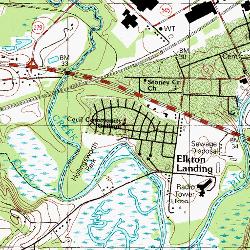 Topographic Map of Cecil Community College, MD