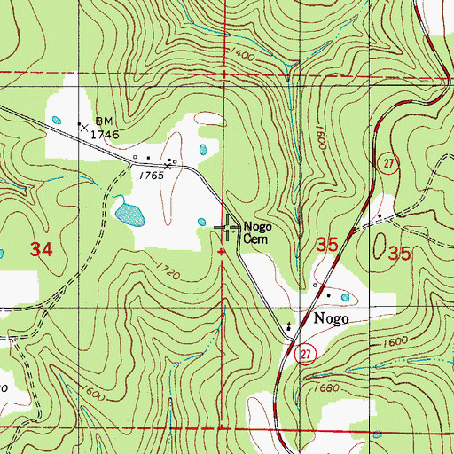 Topographic Map of Nogo Cemetery, AR