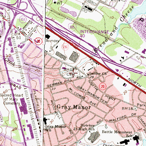 Topographic Map of Hebrew Cemetery, MD