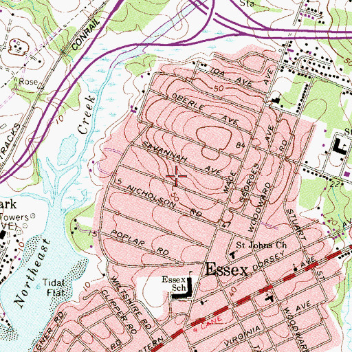 Topographic Map of Back River Highlands, MD
