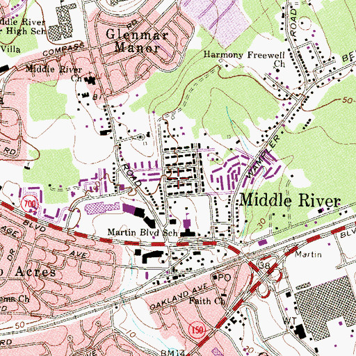 Topographic Map of Ballard Gardens, MD