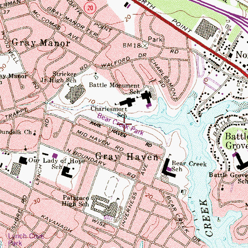Topographic Map of Bear Creek Park, MD