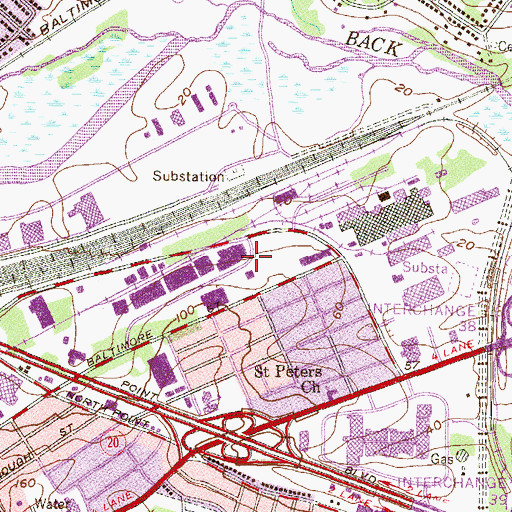 Topographic Map of Canton Industrial Park, MD