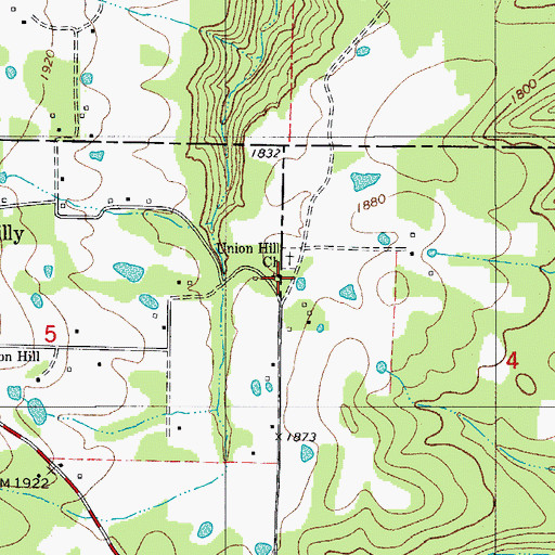 Topographic Map of Union Hill Church, AR