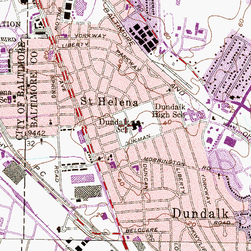 Topographic Map of Dundalk Heritage Park, MD