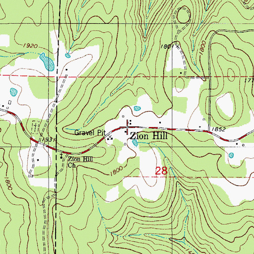 Topographic Map of Zion Hill, AR