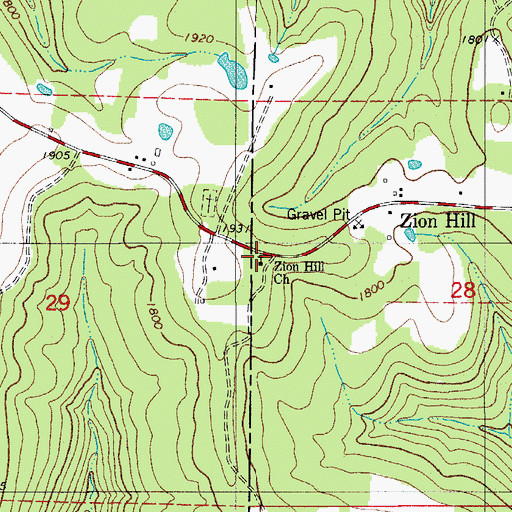 Topographic Map of Zion Hill Church, AR