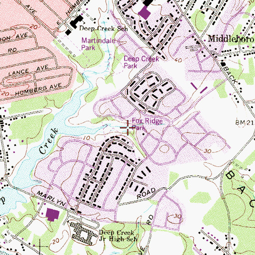 Topographic Map of Fox Ridge Park, MD