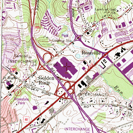 Topographic Map of Golden Ring Mall Shopping Center, MD
