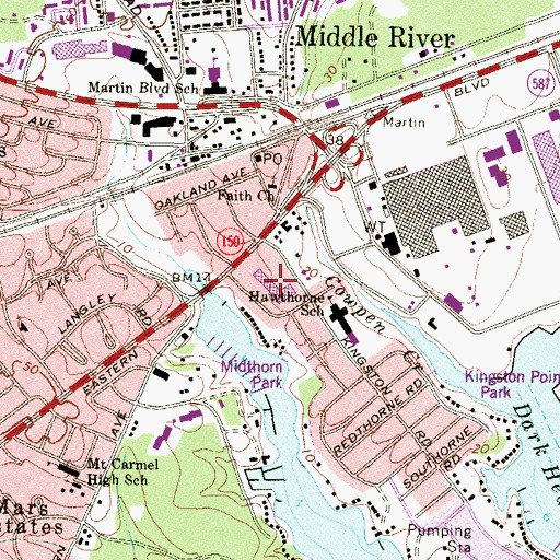 Topographic Map of Hawthorne Plaza Shopping Center, MD
