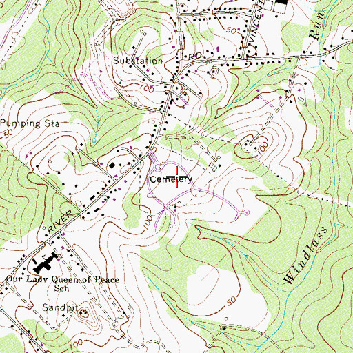 Topographic Map of Holly Hill Memorial Gardens, MD