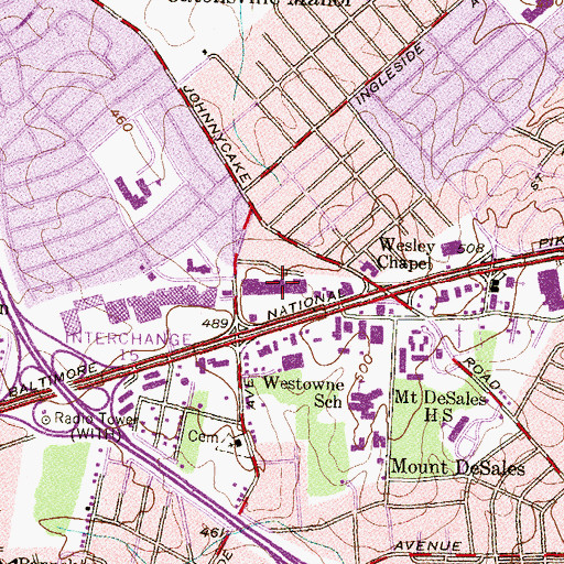 Topographic Map of Ingleside Shopping Center, MD
