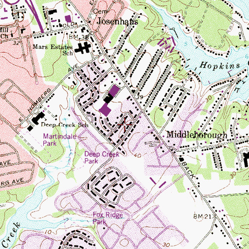 Topographic Map of Mansfield Woods, MD
