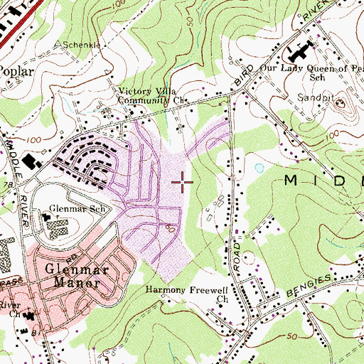 Topographic Map of Maple Crest, MD