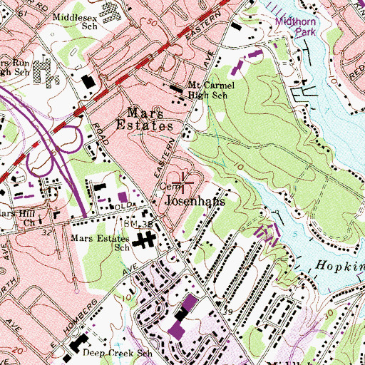 Topographic Map of Marine Oak Village, MD