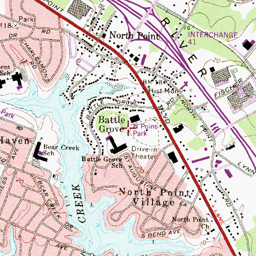 Topographic Map of North Point Park, MD