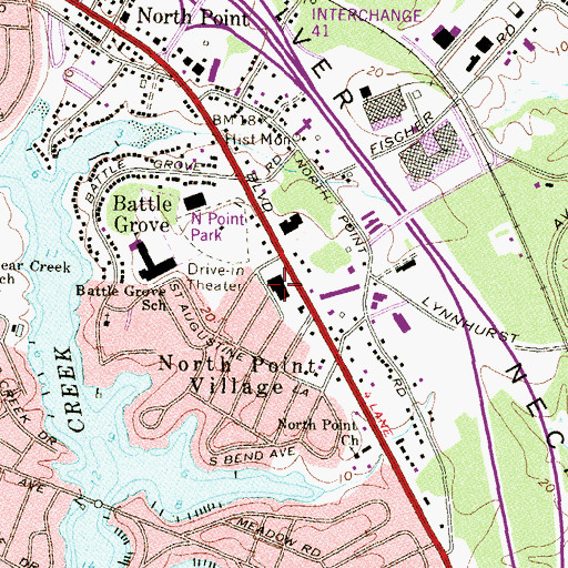 Topographic Map of North Point Village Shopping Center, MD