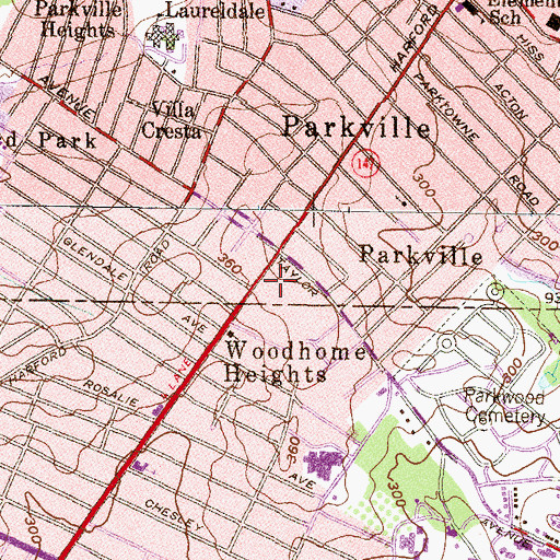 Topographic Map of Parkville Shopping Center, MD