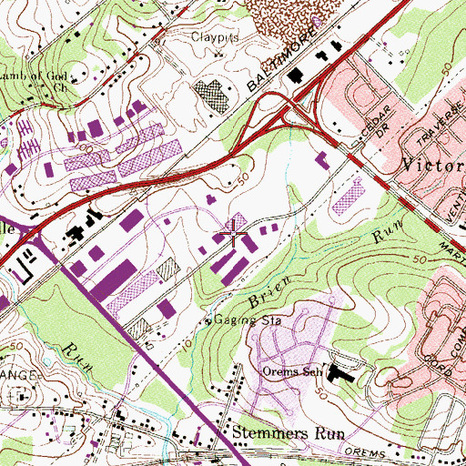 Topographic Map of Pulaski Industrial Park, MD