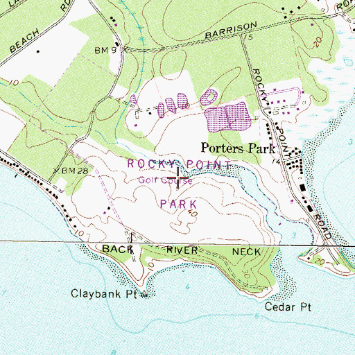 Topographic Map of Rocky Point Golf Course, MD